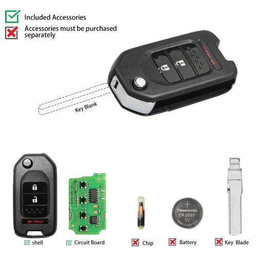Xhorse VVDI Key Tool VVDI2 Wire Remote Key 3 Buttons XKHO02EN / XKHO22EN