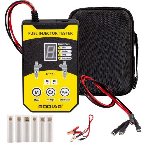 GODIAG GT113 Universal Fuel Injector Tester Fuel Injector Cleaner Kit with 6 Sizes of Adapters 8 Pulse Modes for Cars, Motorcycle